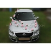 Blumenschmuck Hochzeitsauto schwarz Rattan Pink Rosen