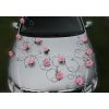 Blumenschmuck Hochzeitsauto schwarz Rattan Pink Rosen