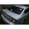 Blumenschmuck Hochzeitsauto schwarz Rattan Pink Rosen