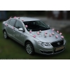 Blumenschmuck Hochzeitsauto schwarz Rattan Pink Rosen