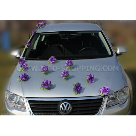 Lila Violett Rosen vor Autoschmuck mit Saugnapfen