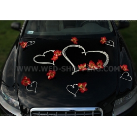 Weisse Herzen und roten Orchideen Autoschmuck