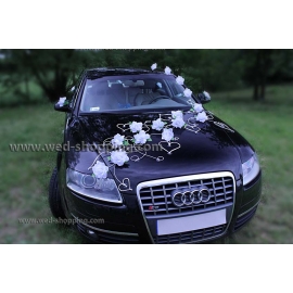 Autoschmuck für Hochzeit Creme Rosen und Herzen