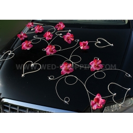 Autoschmuck für Hochzeit dunkel rosa Orchideen