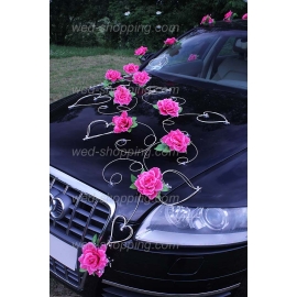 Autoschmuck für Hochzeit Rosa Rosen und Herzen