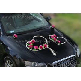 Autoschmuck Hochzeit Dunkelpink Roses Rattanherz