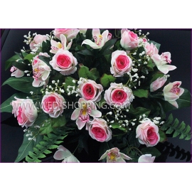 Hochzeitsauto Blumenstrauß Rosen und Orchideen - Rosa