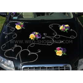 Violett-gelb-bordeaux Rosen Autoschmuck Hochzeit