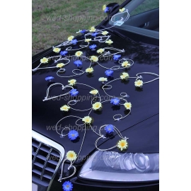 Hochzeitsschmuck für Auto gelb-blau Gänseblümchen