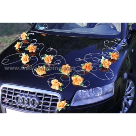 Autogesteck für Hochzeit Orange Rosen Rattan