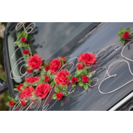 Rote Rosen Hochzeitsauto Dekoration Set Rattan Herzen