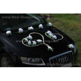 Autodeko Hochzeit Weiße Rosen Rattanherz
