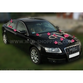 Autoschmuck Herzen und dunkel rosa Orchideen
