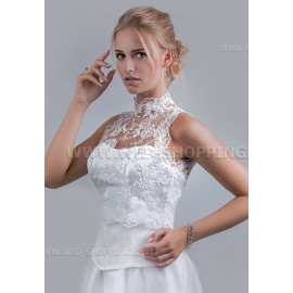 Hoher Halskragen Spitze-Bolero Hochzeit Jacke ärmellos Stickerei Spitze Tasten Befestigungs