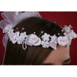 Weiß und Rosa Kopfschmuck Haarschmuck Tiara Diadem Kommunion Kranz