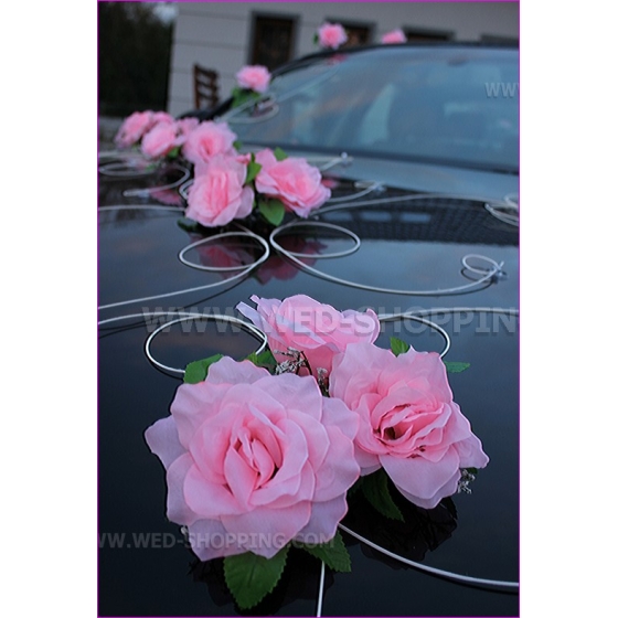 Hochzeit Autoschmuck Rosa Rosen und Herzen