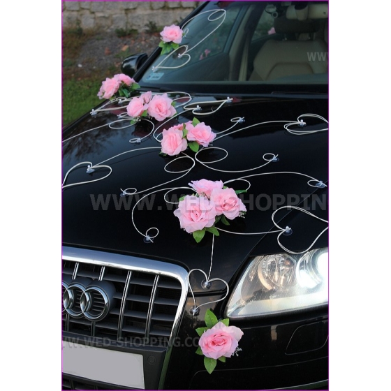 Hochzeit Autoschmuck Rosa Rosen und Herzen