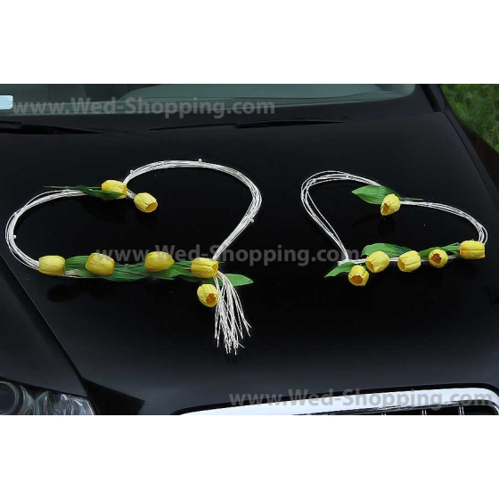Autoschmuck Hochzeit  gelben Tulpen