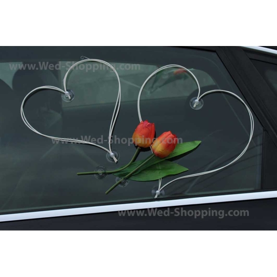 Autostrauß Hochzeit Orange-gelbe Tulpen Kunstblumen