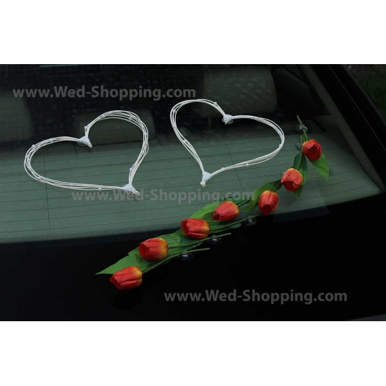 Autostrauß Hochzeit Orange-gelbe Tulpen Kunstblumen