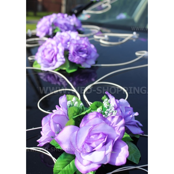 Autoschmuck Herzen und Rosen Licht lila für die Hochzeit