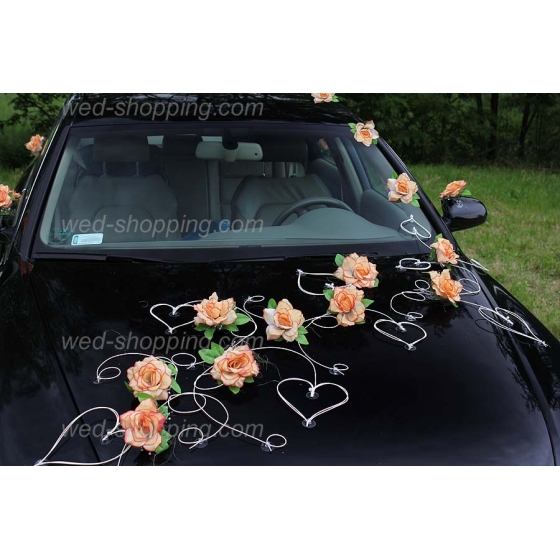 Autoschmuck für Hochzeit SALMON Rosen