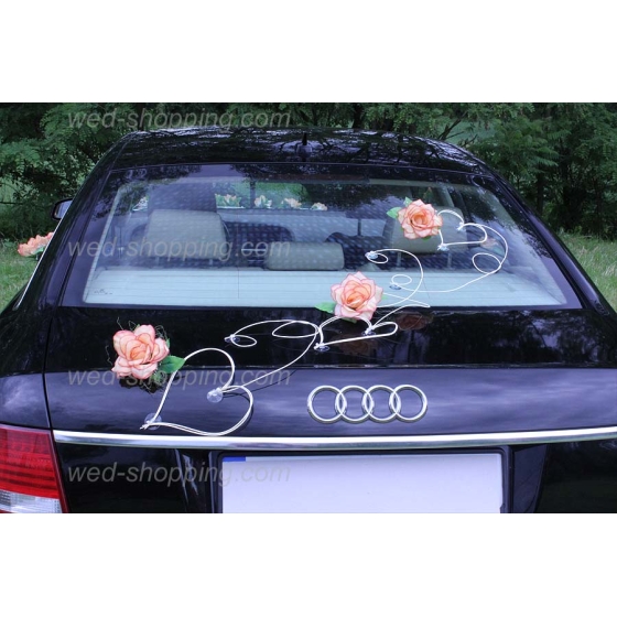 Autoschmuck für Hochzeit SALMON Rosen