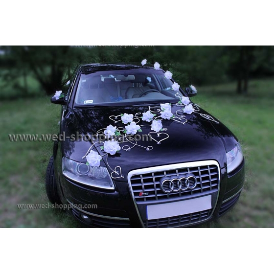 Autoschmuck für Hochzeit Creme Rosen und Herzen