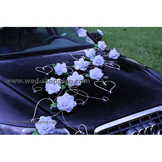 Autoschmuck für Hochzeit Creme Rosen und Herzen