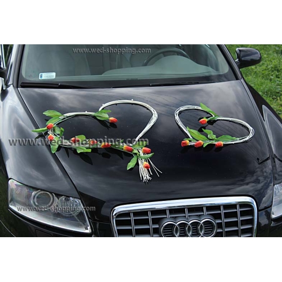 Autostrauß Hochzeitsauto Orange-gelbe Tulpen Kunstblumen