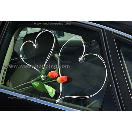 Autostrauß Hochzeitsauto Orange-gelbe Tulpen Kunstblumen