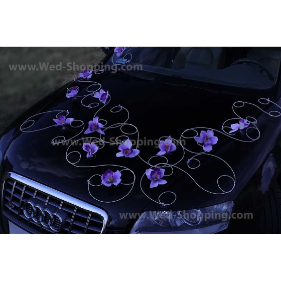 Autoschmuck Hochzeit flieder Orchideen