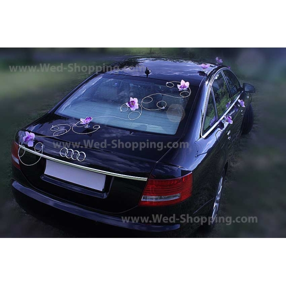 Autoschmuck Hochzeit flieder Orchideen