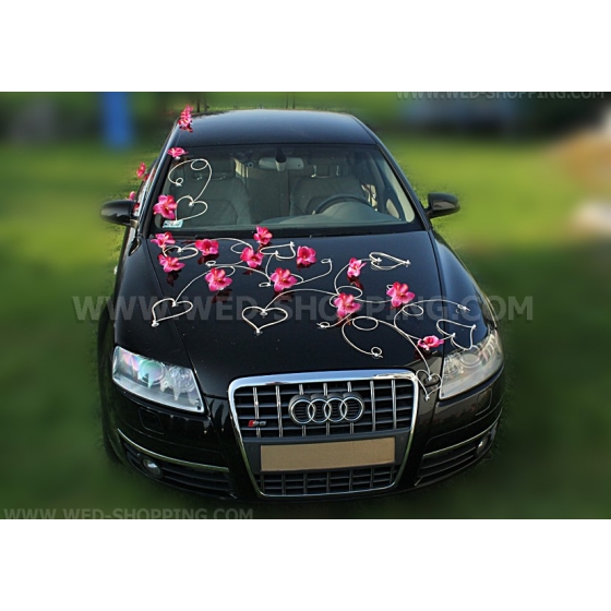Autoschmuck für Hochzeit dunkel rosa Orchideen