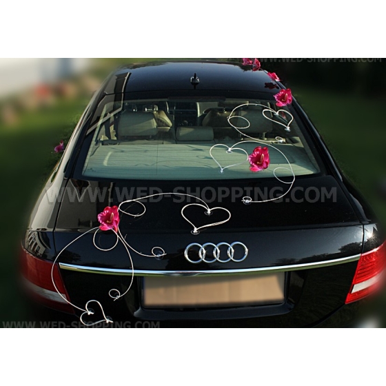 Autoschmuck für Hochzeit dunkel rosa Orchideen