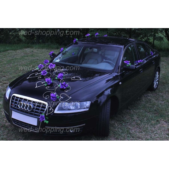 Autoschmuck für Hochzeit  Rosen Lila Violett