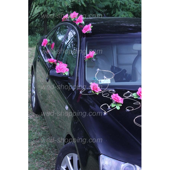 Autoschmuck für Hochzeit Rosa Rosen und Herzen