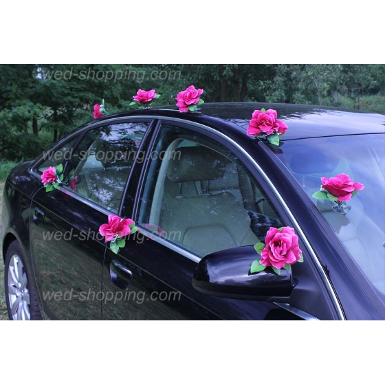Autoschmuck für Hochzeit Burgund Rosen und Herzen
