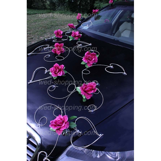 Autoschmuck für Hochzeit Burgund Rosen und Herzen