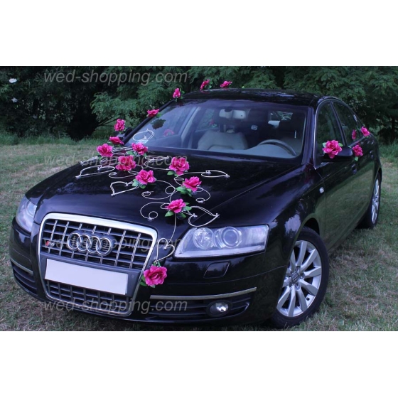 Autoschmuck für Hochzeit Burgund Rosen und Herzen