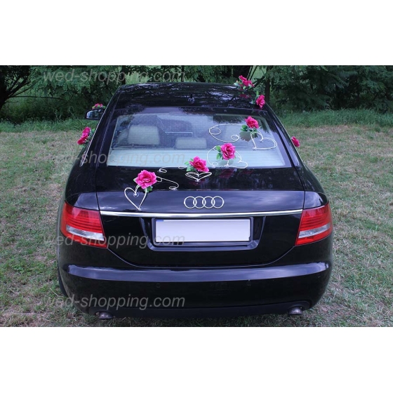 Autoschmuck für Hochzeit Burgund Rosen und Herzen