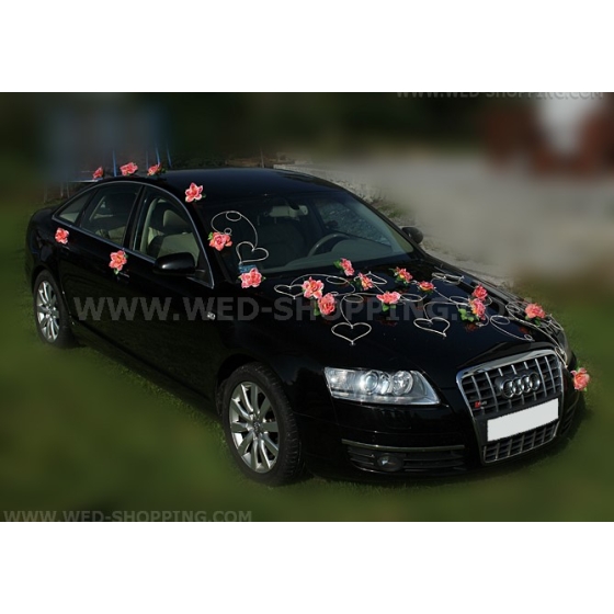 Brautautoschmuck Korallen Rosen