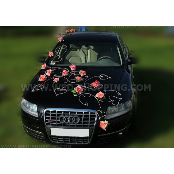 Brautautoschmuck Korallen Rosen