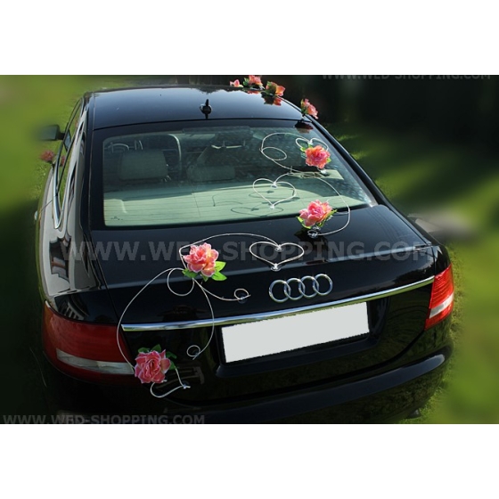 Brautautoschmuck Korallen Rosen