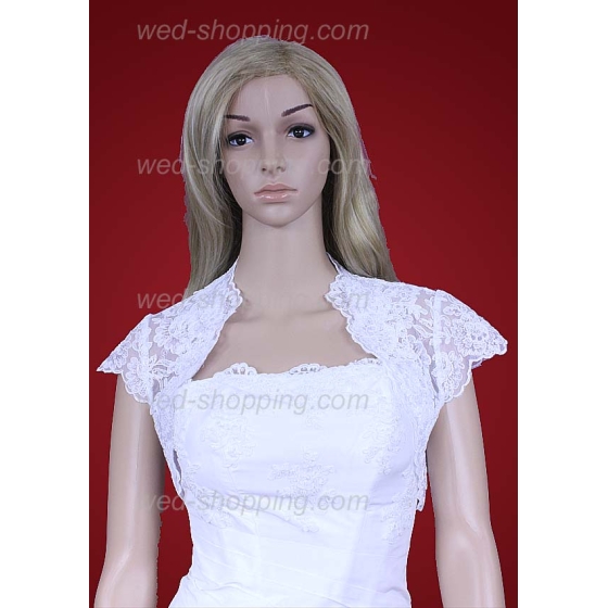 Braut Bolero Jacke Spitze Kurzarm Ivory / Weiss