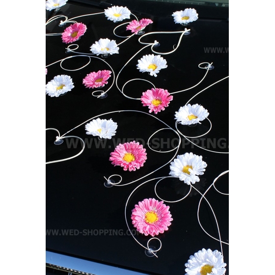 Rosa und Weiss Gerbera Autoschmuck Hochzeit