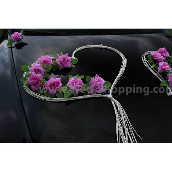 Autodekoration Hochzeit Mauve Roses Rattanherz