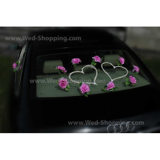 Autodekoration Hochzeit Mauve Roses Rattanherz