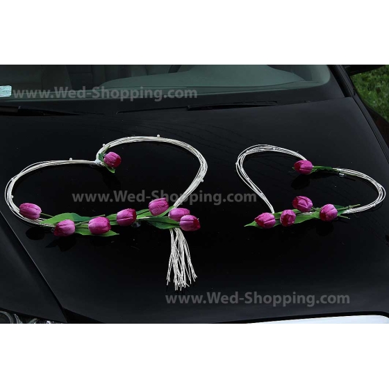 Lila Tulpen Autoschmuck Hochzeitsauto