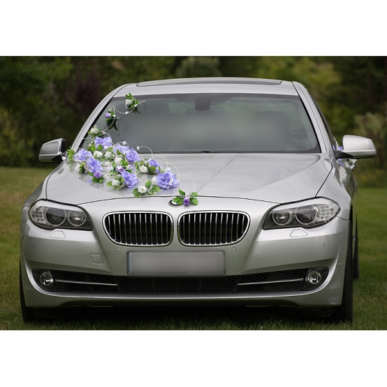 Dekoration für Hochzeitsauto Lila-Blau und Ivory